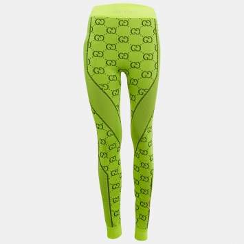 مملوكة مسبقًا Gucci Neon Green GG Jacquard Jersey Leggings S