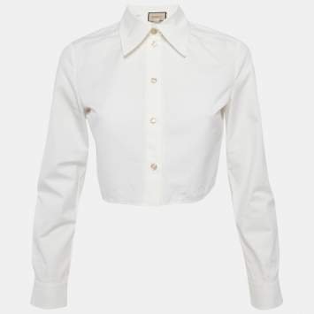 مملوكة مسبقًا Gucci White Cotton Long Sleeve Crop Shirt S