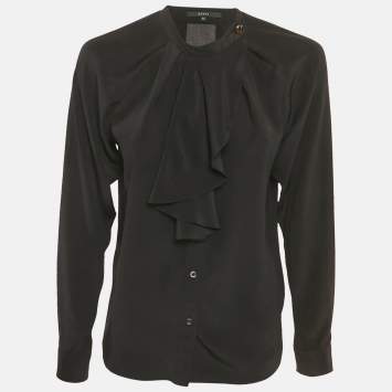 Pre Owned Gucci Black Silk Ruffled Blouse M