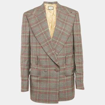 Pre Owned Gucci Multicolor Checkered Wool Double Breasted Oversize Blazer XS