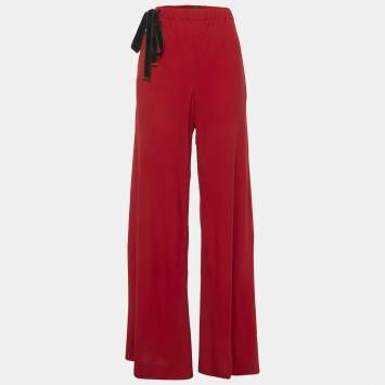 Pre Owned Gucci Red Crepe Wide Leg Pants M
