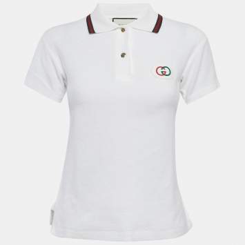 مملوكة مسبقًا Gucci White GG Applique Terry Fitted Polo T-Shirt S