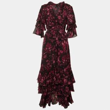 مملوكة مسبقًا Gucci Black Floral Print Tiered Maxi Dress M