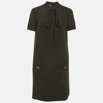 Pre Owned Gucci Black Crepe Shift Tie-Up Dress M