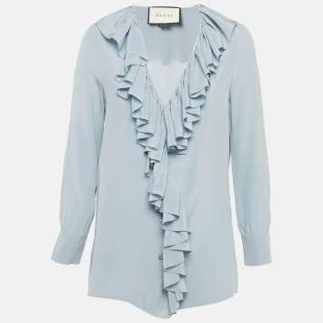Pre Owned Gucci Blue Silk Ruffled Blouse S