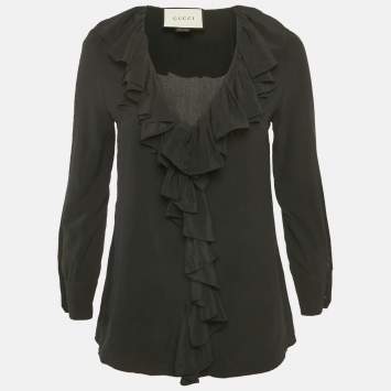 Pre Owned Gucci Black Silk Ruffled Blouse M