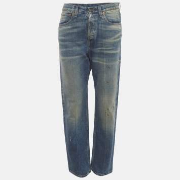 مملوكة مسبقًا بنطلون جينز غوتشي دنيم أزرق خصر عالٍ مقاس وسطي خصر 30 بوصة