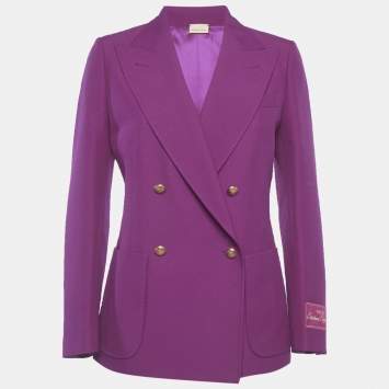 Pre Owned جاكيت بليزر غوتشي كريب وردي مزدوج الصدر مقاس صغير