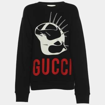 Pre Owned Gucci Black Jersey Graphic Print Crew Neck Sweatshirt XS
