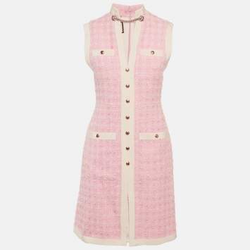 Pre Owned فستان غوتشي تويد وردي بدون أكمام مقاس صغير (سمول)