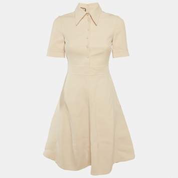 Pre Owned Gucci Beige Twill Fit & Flare Mini Dress XS