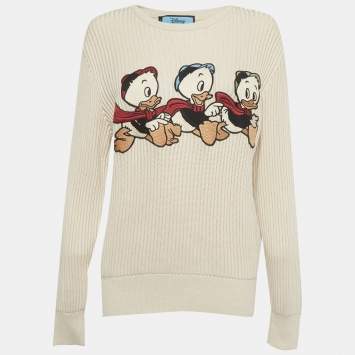 Pre Owned Gucci X Disney Cream Wool Blend Donald Duck Detail Sweater S