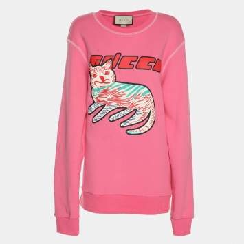 Pre Owned Gucci Pink Knit Printed Sweatshirt M