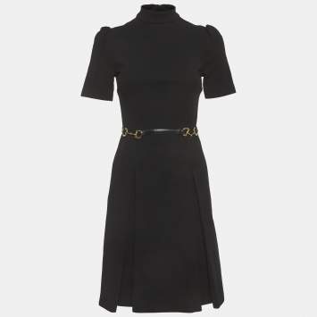 Pre Owned فستان غوتشي جيرسيه أسود بفتحة رقبة دائري صغير جداً (إكس صغير)