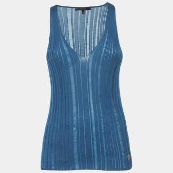 Pre Owned Gucci Blue Rib Knit Tank Top M