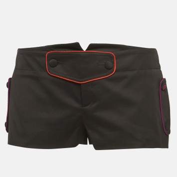مملوكة مسبقًا Gucci Black Twill Contrast Trim Micro Mini Shorts S