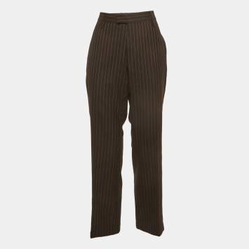 مملوكة مسبقًا Gucci Brown Pin Striped Wool Regular Fit Trousers L