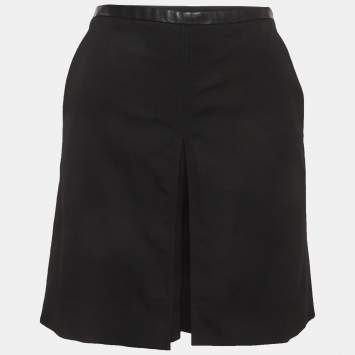 مملوكة مسبقًا Gucci Black Leather Trim Wool Pleated Shorts S