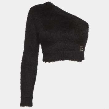 مملوكة مسبقًا Gucci Black Mohair Blend One Shoulder Top XS