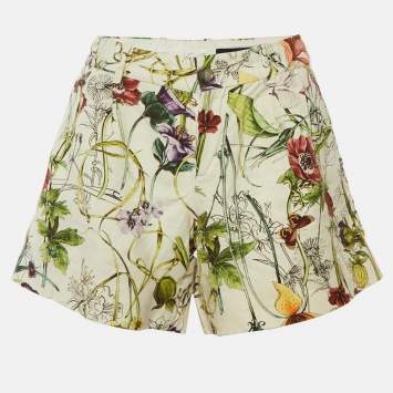 مملوكة مسبقًا Gucci Off White Printed Linen Shorts S