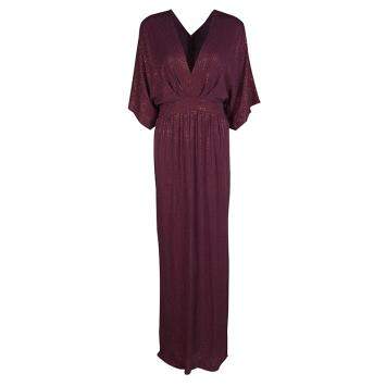 Pre Owned Gucci Burgundy Rhinestone Embellished Silk Kimono Sleeve Evening Gown S