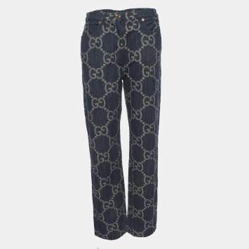 Pre Owned Gucci Blue GG Monogram Denim Straight Leg Jeans M/Waist 28"