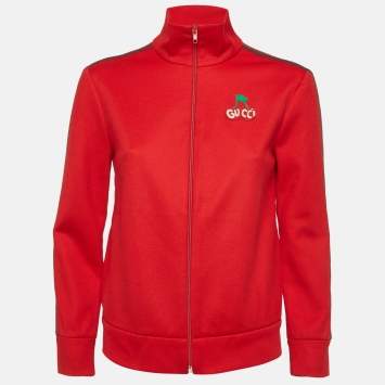 Pre Owned Gucci Red Jersey Zip-Up Jacket S