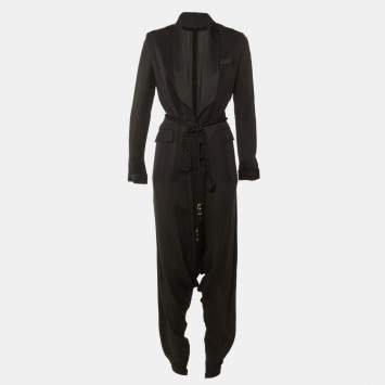 مملوكة مسبقًا Gucci Black Silk Harem Detail Jumpsuit S
