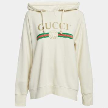 مملوكة مسبقًا سويتر غوتشي كريمي قطن تريكو مطرز أعمى للحب هودي صغير