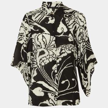 Pre Owned Gucci Monochrome Printed Silk Shirt M