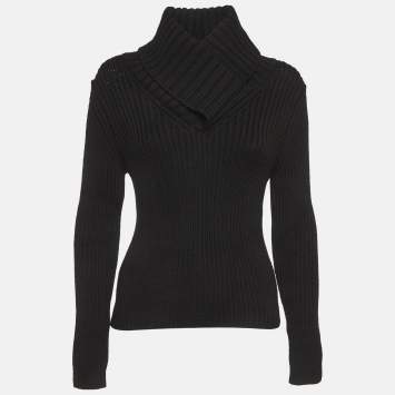 Pre Owned Gucci Black Rib Knit Turtle Neck Sweater M