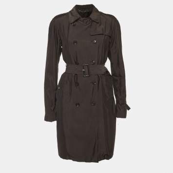 Pre Owned Gucci Black Synthetic Double Breasted Trench Coat M