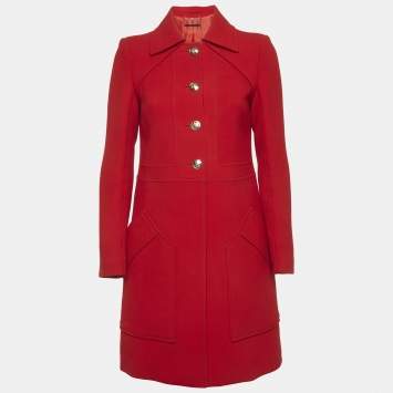 Pre Owned Gucci Red Wool Mid-Length Coat S