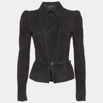 Pre Owned Gucci Black Suede Zip-Up Jacket M
