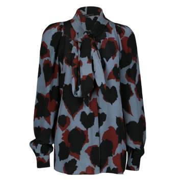 Pre Owned Gucci Abstract Leaf Print Neck Tie Detail Long Sleeve Silk Blouse S