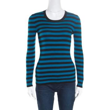 Pre Owned Gucci Black and Blue Striped Crew Neck Sweater XS