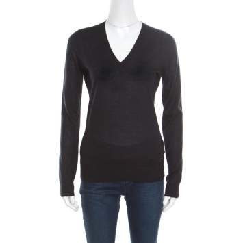 Pre Owned Gucci Black Cashmere Silk Knit V Neck Sweater S