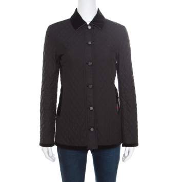 Pre Owned Gucci Equestrian Black Velvet Trim Detail Quilted Jacket S
