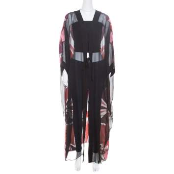 Pre Owned Gucci Black Stained Glass Metallic Jacquard Silk Chiffon Sheer Kaftan  S