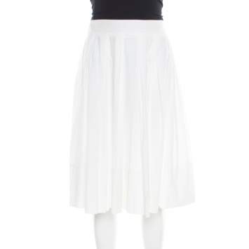 Pre Owned Gucci White Cotton Pleated A Line Skirt M