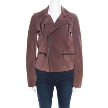 Pre Owned Gucci Dull Purple Suede Biker Jacket S