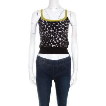Pre Owned Gucci Black and White Printed Cashmere Top XS