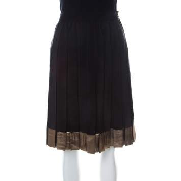 Pre Owned Gucci Black Silk Gold hem Detail Pleated Skirt M