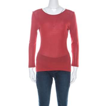 Pre Owned Gucci Rust Red Knit Long Sleeve Top M 