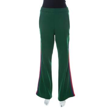 Pre Owned Gucci Green Cotton Blend Striped Side Seam Detail Sweatpants L 