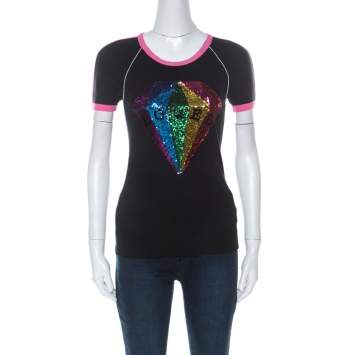 Pre Owned Gucci Black Cotton Sequinned Diamond Loved T Shirt XS
