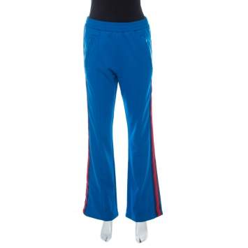 Pre Owned Gucci Blue Cotton Blend Striped Side Seam Detail Sweatpants S