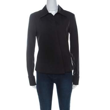 Pre Owned Gucci Black Cotton Cross-Over Front Gold Cuff-Link Detail Shirt M