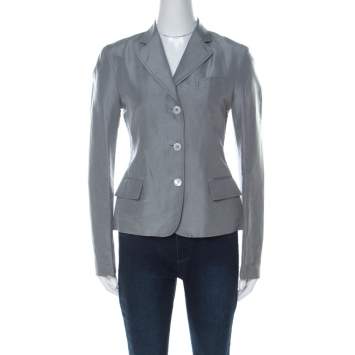 Pre Owned Gucci Grey Linen & Silk Blend Women's Blazer M