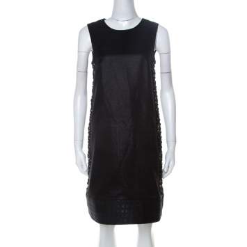 Pre Owned Gucci Black Cotton Silk Blend Embellished Sleeveless Dress S